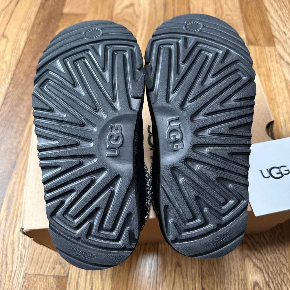 UGG Kids Black Suede Slip-On Shearling Mules with Braided Collar - Picture 5 of 5